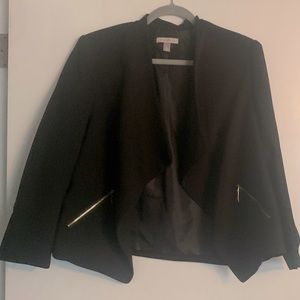 Roz & Ali black blazer jacket zipper pockets L